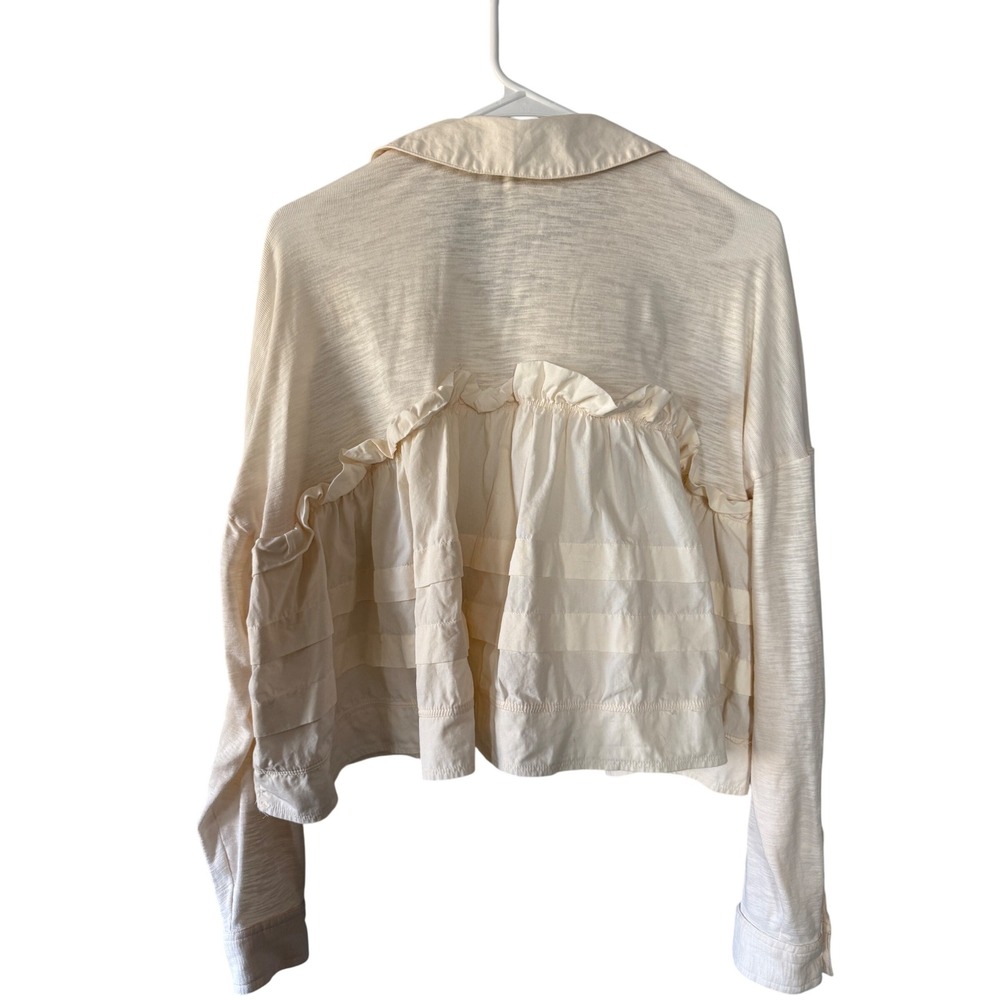 Anthropologie Pilcro Cream Long-Sleeve V-Neck Ruffled Babydoll Top XS - Picture 4 of 13